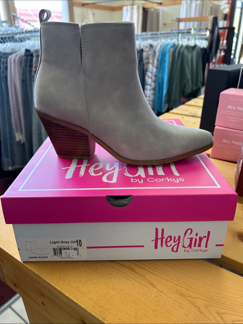 Hey Girl Light Grey Suede Ankle Bootie